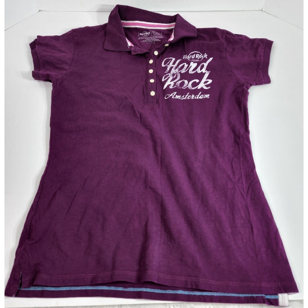 Hard Rock Cafe Amsterdam Women's Medium Purple/Plum Short Sleeve Polo Shirt EUC